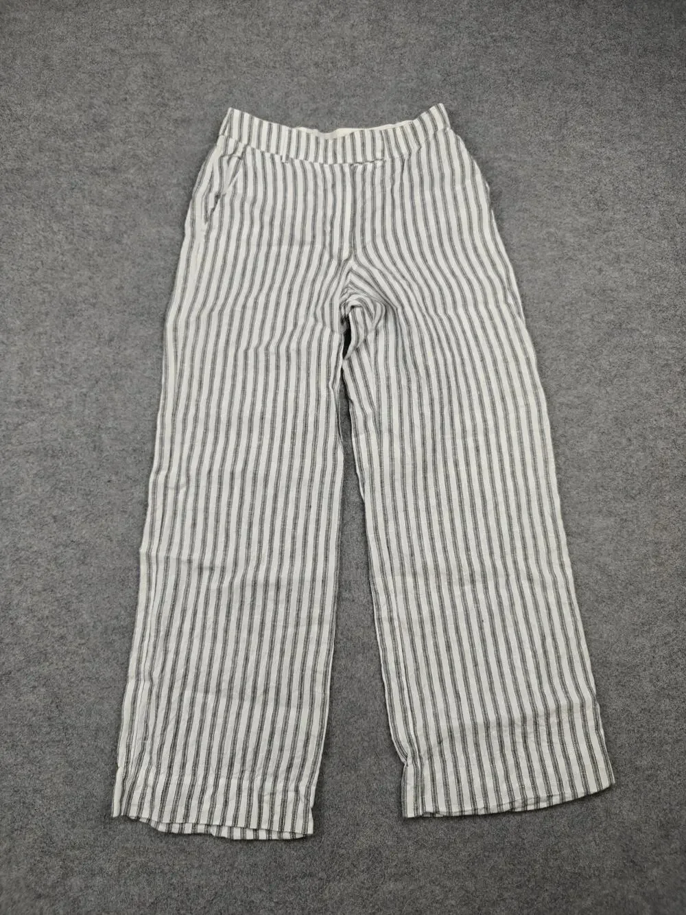 Reformation Pants Womens 0P White Striped Wide-Leg Linen Rayon Pull On Pockets
